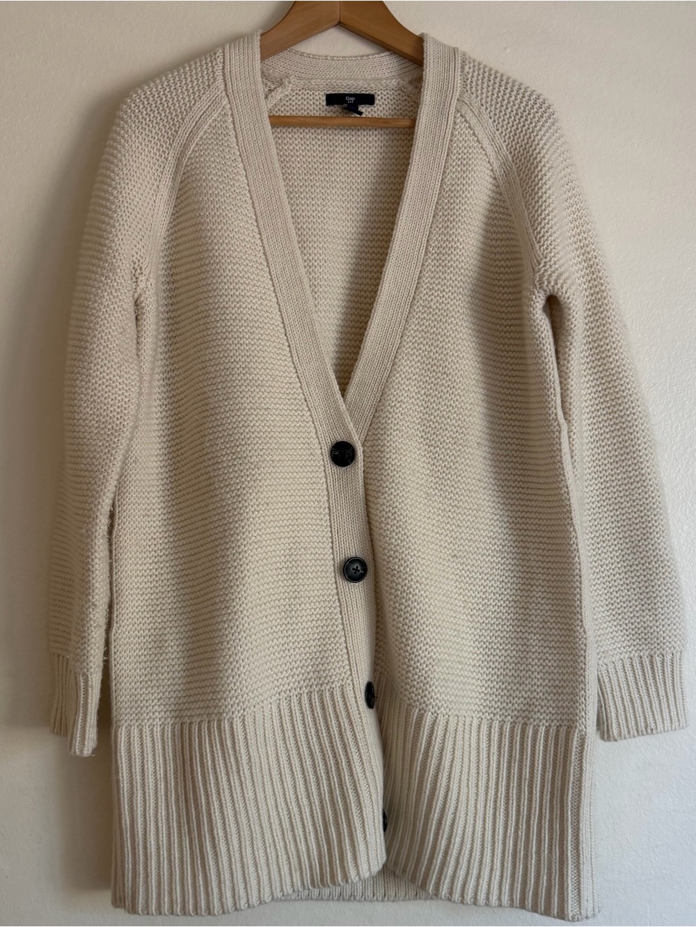 GAP Beige Button-Front Knit Wool Blend Cardigan